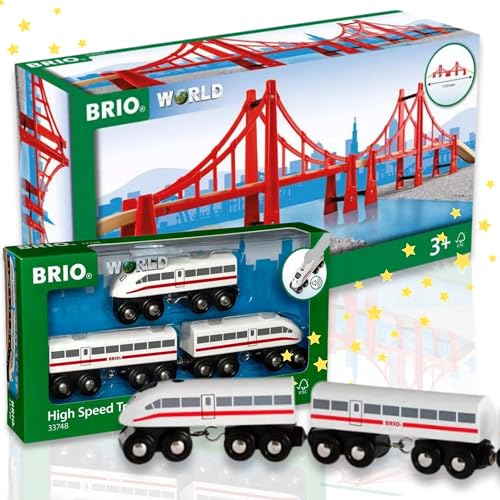 BRIO 63374800 Schnellzug mit Sound + BRIO 63368300 Hängebrücke - Rasante Zugfahrten mit spannenden Strecken-Highlights von BRIO