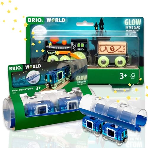 BRIO 63397000 Tunnelbox U-Bahn Glow i. Dark + BRIO 63398600 Geisterzug Glow in The Dark - Spannende nächtliche Abenteuer in der BRIO Eisenbahnwelt von BRIO