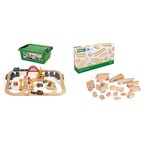 BRIO Bahn 33097 - Frachten Set Deluxe & World 33772 Großes Schienensortiment 50 Teile - Schienen Set für die BRIO Eisenbahn - Kleinkindspielzeug empfohlen für Kinder ab 3 Jahren von BRIO