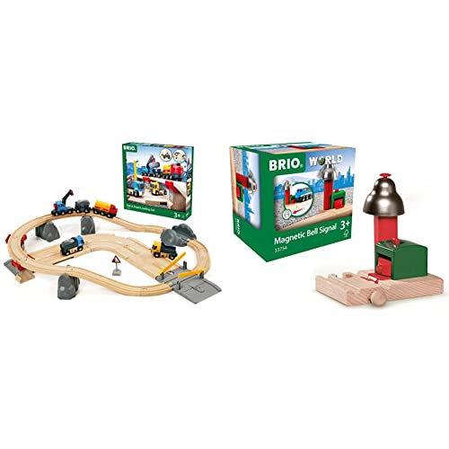 BRIO Bahn 33210 - Straßen & Schienen Steinverlade Set & World 33754 Magnetisches Glockensignal – Eisenbahnzubehör Holzeisenbahn – Kleinkinderspielzeug empfohlen für Kinder ab 3 Jahren von BRIO