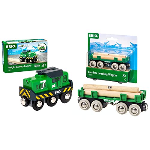 BRIO Bahn 33214 - Batterie-Frachtlok & Bahn 33696 - Langholzwagen von BRIO