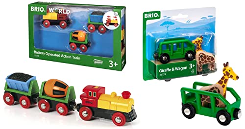 BRIO Bahn 33319 - Zug mit Batterielok & Bahn 33724 - Giraffenwagen von BRIO