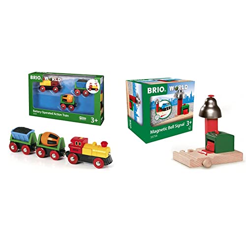 BRIO Bahn 33319 - Zug mit Batterielok & World 33754 Magnetisches Glockensignal – Eisenbahnzubehör für die BRIO Holzeisenbahn – Kleinkinderspielzeug empfohlen für Kinder ab 3 Jahren von BRIO