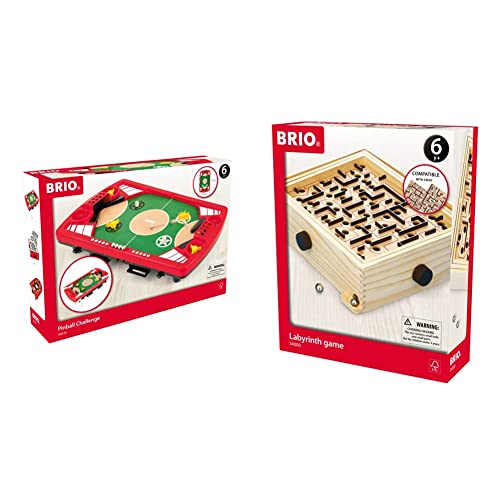 BRIO Spiele 34019 Tischfußball-Flipper - Pinball als Holzspielzeug für Kinder - Kinderspielzeug empfohlen ab 6 Jahren & 34000 Labyrinth - Der schwedische Geschicklichkeits-Klassiker ab 6 Jahren von BRIO