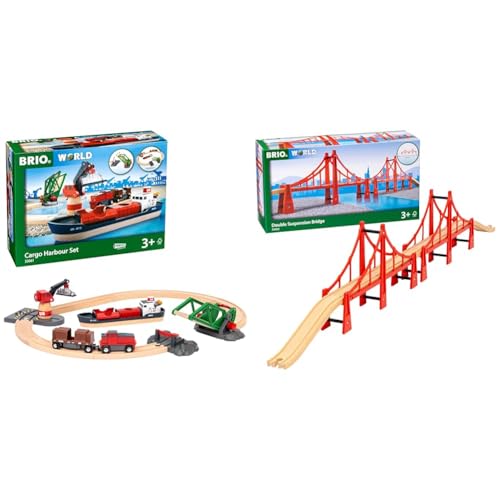 BRIO World 33061 Container Hafen Set - Mit Hafenbrücke & World 33683 Hängebrücke - Eisenbahnzubehör Holzeisenbahn - Kleinkinderspielzeug empfohlen für Kinder ab 3 Jahren von BRIO