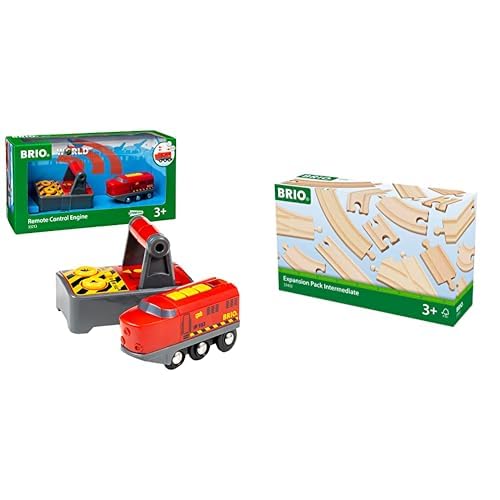 BRIO World 33213 IR-Frachtlok - Elektrische Lokomotive mit Fernsteuerung - Zubehör World - Kleinkindspielzeug empfohlen ab 3 Jahren & Bahn 33402 - Mittleres Schienensortiment von BRIO