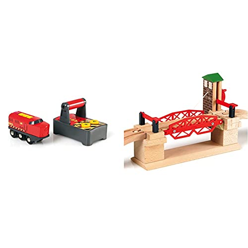 BRIO World 33213 IR-Frachtlok – Elektrische Lokomotive mit Fernsteuerung – Zubehör für die BRIO World & World 33757 Hebebrücke – Eisenbahnzubehör für die BRIO Holzeisenbahn von BRIO