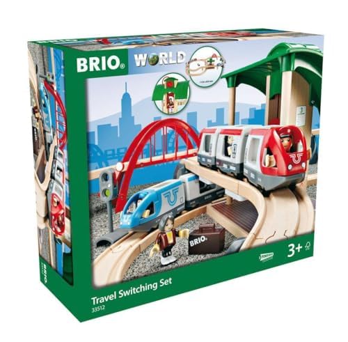 BRIO World 33512 Großes BRIO Bahn Reisezug Set & Bahn 33402 - Mittleres Schienensortiment - 16 Gleise aus Buchenholz für die BRIO Holzeisenbahn - Empfohlen für Kinder ab 3 Jahren von BRIO