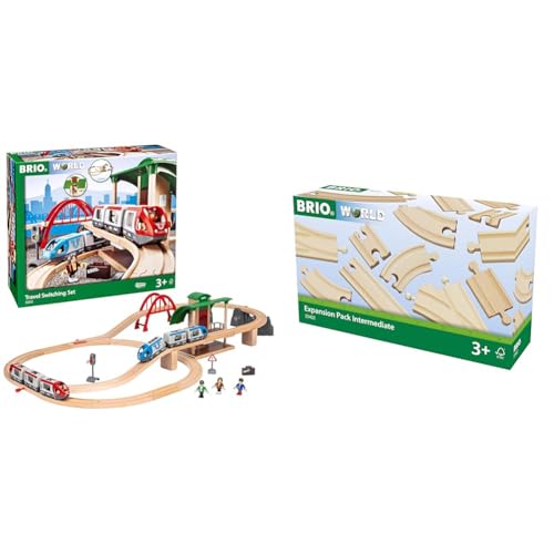 BRIO World 33512 Großes BRIO Bahn Reisezug Set & Bahn 33402 - Mittleres Schienensortiment - 16 Gleise aus Buchenholz für die BRIO Holzeisenbahn - Empfohlen für Kinder ab 3 Jahren von BRIO