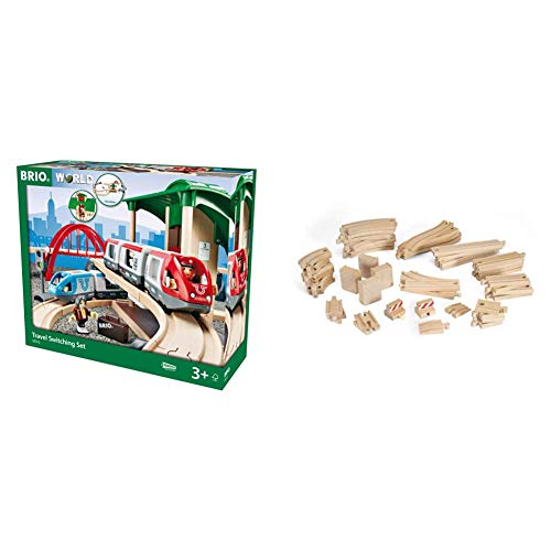 BRIO World 33512 Großes Bahn Reisezug Set – Eisenbahn mit Bahnhof, Schienen und Figuren & Großes Schienensortiment 50 Teile – Schienen Set Eisenbahn – für Kinder ab 3 Jahren von BRIO