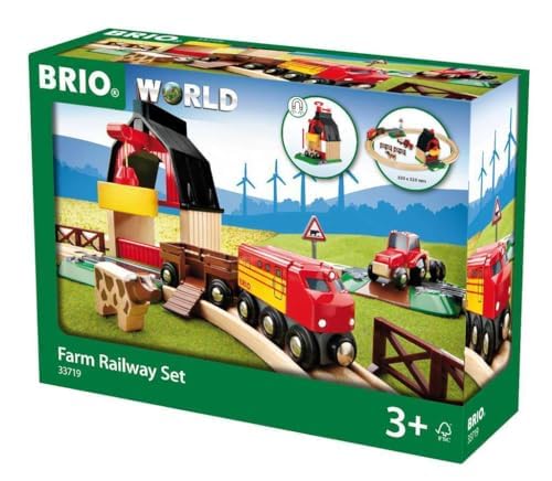 BRIO World 33719 Bahn Bauernhof Set - Holzeisenbahn mit Bauernhof, Tieren und Holzschienen - Kleinkinderspielzeug empfohlen ab 3 Jahren & Bahn 33402 - Mittleres Schienensortiment von BRIO