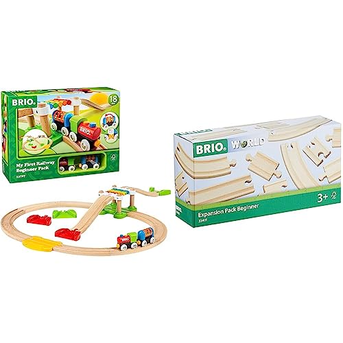 BRIO World 33727 Mein erstes Bahn Spiel Set & World 33401 Kleines Schienensortiment - 11 Schienen aus Buchenholz Holzeisenbahn - Empfohlen für Kinder ab 3 Jahren von BRIO