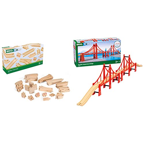 BRIO World 33772 Großes Schienensortiment 50 Teile - Schienen Set für die BRIO Eisenbahn - Kleinkindspielzeug empfohlen ab 3 Jahren & World 33683 Hängebrücke – Eisenbahnzubehör, ab 3 Jahren von BRIO