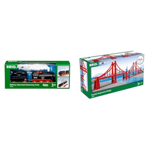 BRIO World 33884 Batterie-Dampflok mit Wassertank & World 33683 - Hängebrücke - Eisenbahnzubehör für die BRIO Holzeisenbahn - Kleinkinderspielzeug empfohlen für Kinder ab 3 Jahren von BRIO