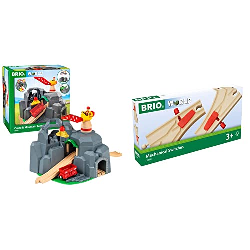 BRIO World 33889 Große Goldmine mit Sound-Tunnel - Zubehör Holzeisenbahn - Kleinkinderspielzeug empfohlen für Kinder ab 3 Jahren & Bahn 33344 - Mech. Weichenpaar (L1/M1) von BRIO