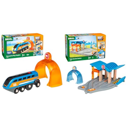 BRIO World 33971 Smart Tech Sound Lok mit Aufnahmefunktion Elektrischer Zug mit Tunnel Interaktives Spielzeug & World 33975 Smart Tech Sound Waschstraße mit Werkstatt Zubehör von BRIO