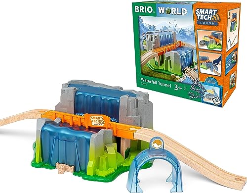 BRIO World 33978 Smart Tech Sound Wasserfall-Tunnel - Interaktive Ergänzung Holzeisenbahn - Empfohlen ab 3 Jahren von BRIO