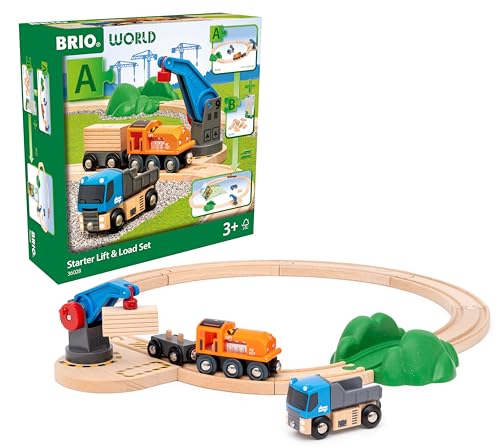 BRIO World – 36028 Starterset Güterzug mit Kran A | Zugset für Kinder ab 3 Jahren von BRIO