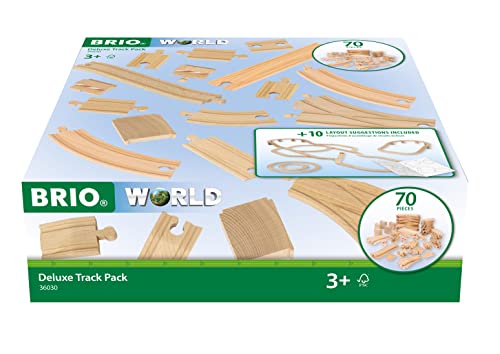 BRIO World 36030 Schienensortiment Deluxe - 70-teiliges Set mit Schienen, Weichen und Brückenpfeilern für kreatives Eisenbahnspiel - Inklusive Flyer mit Streckenoptionen von BRIO