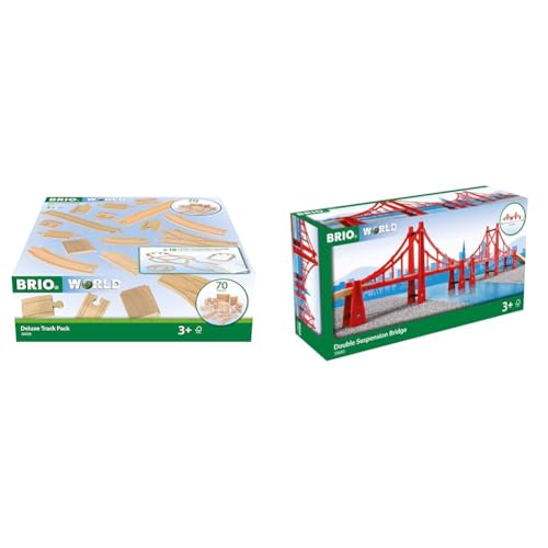 BRIO World 36030 Schienensortiment Deluxe - 70-teiliges Set mit Schienen & World 33683 - Hängebrücke - Eisenbahnzubehör Holzeisenbahn von BRIO