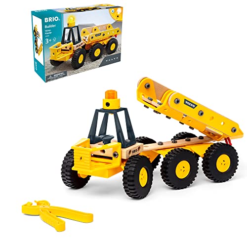 Brio Builder 34599 Volvo Muldenkipper - Starkes Baufahrzeug mit kippbarer Ladefläche, Knicklenkung und Lichtmodul - Empfohlen für Kinder ab 3 Jahren, 63459900 von BRIO