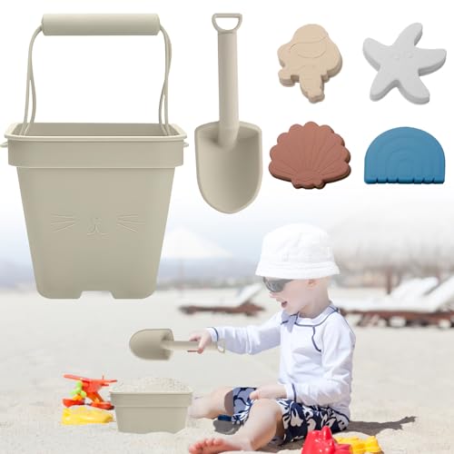 Sandspielzeug Silikon 6 Pcs Strandspielzeug Set Kinder mit Sandeimer Sandförmchen Sandschaufel Netzbeutel Sandkasten Sand Spielzeug Reise Sand Toys Sandkistenspielzeug ab 1 2 3 4 Jahre Junge Mädchen von BRISKORE