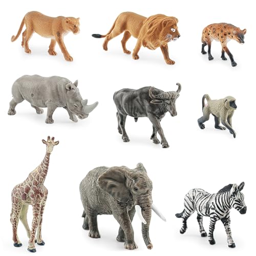 BRISKORE 9 Stück Safari Tiere Figur Spielzeug,Mini Waldtier Spielzeug,Zoo Spielzeug,Bauernhof Tiere Spielzeug tierfiguren Set,Tiere Figuren,Tiere Spielzeug,Safari Animal Toys Figuren für Kinder von BRISKORE