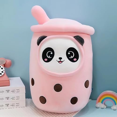 BRISKORE Bubble Tea Kuscheltier Plüschkissen, Plüschtier Stofftier Boba Tea 25cm Plushie Stofftier Cartoon Squishmallow Bubble Tea für Jungen und Mädchen Plüschkissen Spielzeug (Rosa) von BRISKORE