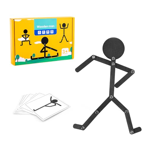 BRISKORE Holz Männer Puzzle Spielzeug,Pädagogisches Stickman-Spiel aus Holz,Kinder Holzpuzzle Mann mit 24 Doppelseitigen Karten,Sportliche Pose Holz Mann Puzzle,Montessori Sport Holzmann Spielzeug von BRISKORE