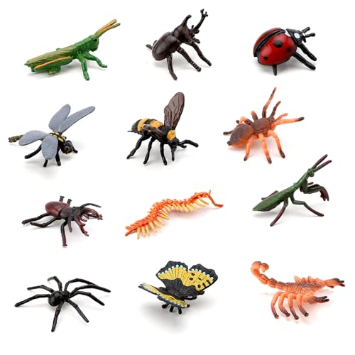 BRISKORE Insekt-Spielzeug-Figuren 12 Stück Mini Set von Dschungel-Tieren Insekten Figuren Spielzeug aus Kunststoff Kunststoff Insekten Realistische Wanzen Heuschrecke Skorpion Libelle und mehr von BRISKORE