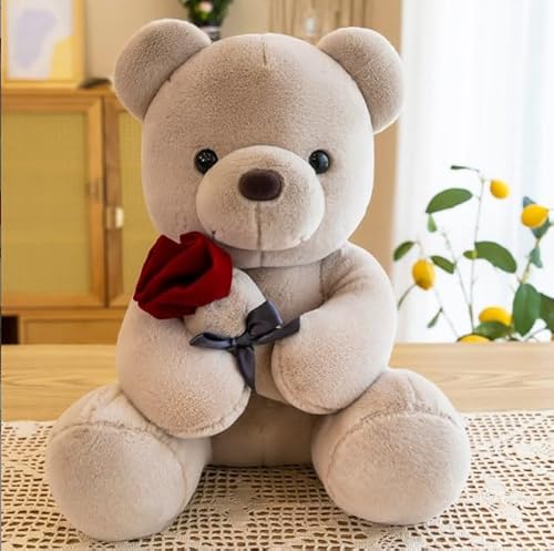 BRISKORE Kuscheliger und kuscheliger Teddybär, 25 cm mit Rose, Teddybär, weiches Teddybär, Plüschbär aus Plüsch, Plüschtier von BRISKORE