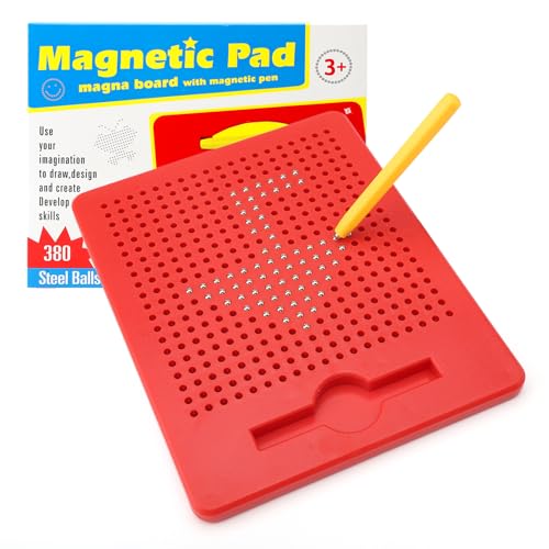 BRISKORE Magnetspiel Kinder, Magnetische Zeichentafel Magnetisches Stahlkugel Zeichenbrett mit Magnetstifte, Magnet Spielzeug Kinder, Lernspielzeug für Kinder ab 3 Jahre, 21.5x17.5 cm, Rot von BRISKORE