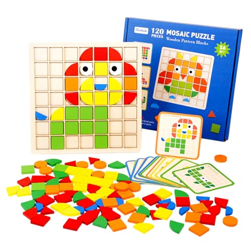 Tangram Kinder Montessori Spielzeug Puzzle, Geometrische Formen HolzPuzzles 3D Puzzle Tetris Spiel Intelligenz Bunte Bausteine Spielzeug Puzzle mit 120 geometrischen Formen Lernspielzeug von BRISKORE