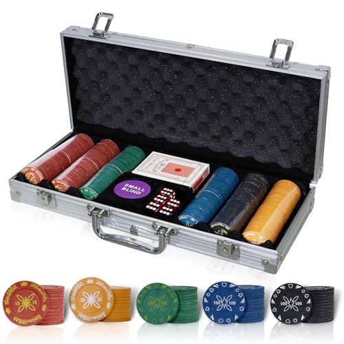 BROILISSIMO Pokerset Pokerkoffer Profi 300/500 PCS Pokerspiel inkl. Pokerdecks Dealer Button Poker Set Pokerchips Tischauflage Spielmatte von BROILISSIMO