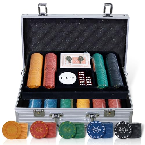 BROILISSIMO Pokerset Pokerkoffer Profi 300/500 PCS Pokerspiel inkl. Pokerdecks Dealer Button Poker Set Pokerchips Tischauflage Spielmatte von BROILISSIMO