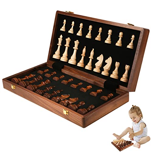 BROJAQ Holz Schachspiel - Tragbares faltbares Reise-Schachspiel mit Aufbewahrungsfächern für Figuren - Klassisches Brettstrategiespiel für Kinder und Erwachsene von BROJAQ
