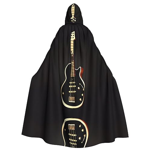 BROLEO Halloween Erwachsene Kapuzenumhang für Partys und Kostüme, schwarzes Gitarrenbild von BROLEO