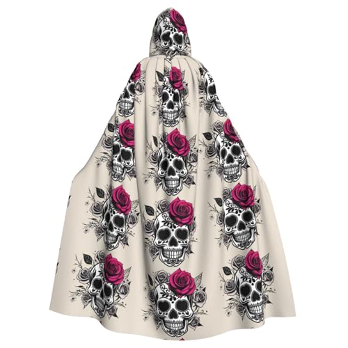 BROLEO Halloween Erwachsene Kapuzenumhang für Partys und Kostüme Zucker Horror Totenkopf Blumen Rose Bild von BROLEO