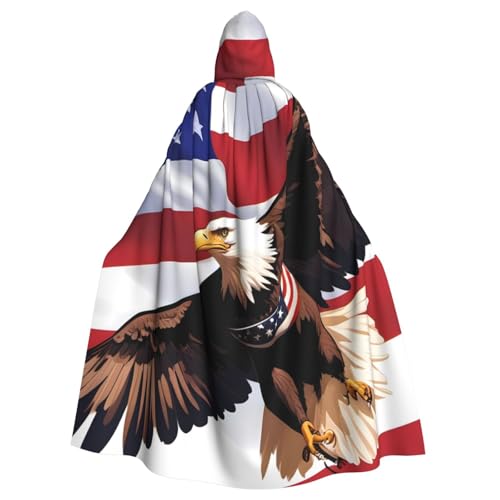 BROLEO Halloween Kapuzenumhang für Erwachsene für Partys und Kostüme, USA Patriotischer Adler mit amerikanischer Flagge von BROLEO