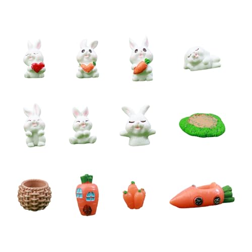 12 Stück Mini Hase Figuren, Miniatur Kaninchen Figur, Mini Hase Skulptur Mini Hase Figur, Hase Deko Micro Landschaft Dekoration Osterdekoration Frühlingsdeko (WeißC) von BRTNUP