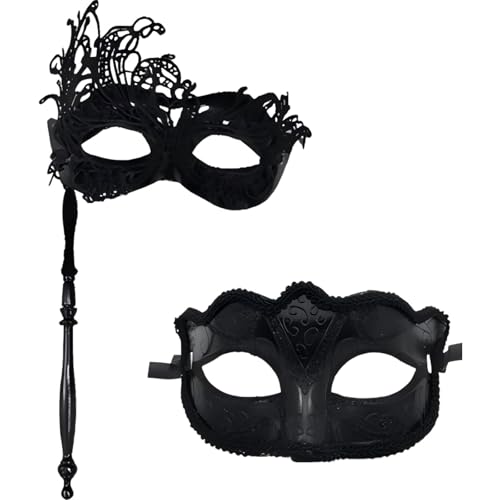 2 Stück Maskerade Masken für Paare, Schwarze Venezianische Party Spitzenmasken Augenmasken, Frauen Venezianische Spitzenmaske Karneval Maske für Männer Frauen Maskerade Kostümfeste Party (Schwarz b) von BRTNUP