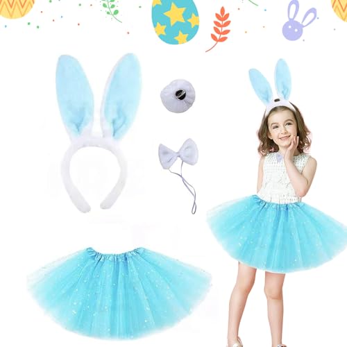 4 Stück Hase Cosplay Kostüm Zubehör, Hase Cosplay Kostüm Zubehör Kaninchen Hasenohren Stirnband inklusive Tier für Kinder Mädchen Cosplay Geburtstagsfeier Karneval Ostern Bunny Kostüm Zubehör (blau) von BRTNUP