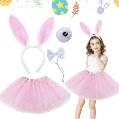 4 Stück Hase Cosplay Kostüm Zubehör, Hase Cosplay Kostüm Zubehör Kaninchen Hasenohren Stirnband inklusive Tier für Kinder Mädchen Cosplay Geburtstagsfeier Karneval Ostern Bunny Kostüm Zubehör (rosa) von BRTNUP