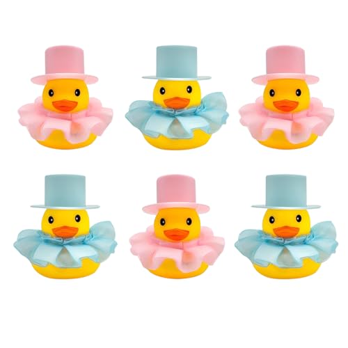 6 Stück Badeente Gummi Ducky Badespielzeug, Quietscheentchen, Quietschende und schwimmende Klassische Entchen für Baby-Dusche Sommer Strand Pool Party Supplies (Gelb B) von BRTNUP