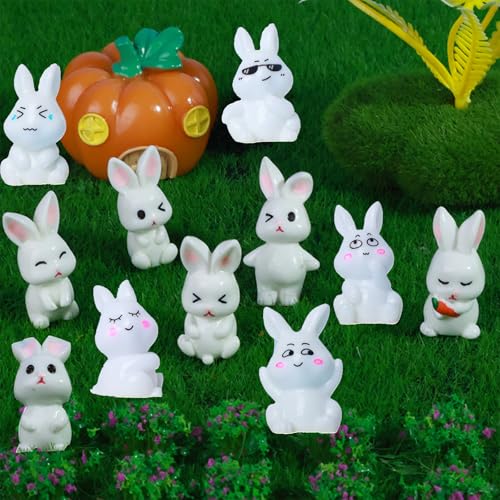 BRTNUP 11 Stück Miniatur Kaninchen Figur Kleine Hasen Figuren Mini Osterhasen Figuren Klein Osterhasen Deko Figuren für Kinder Geburtstag Fee Garten Landschaft Dekoration von BRTNUP