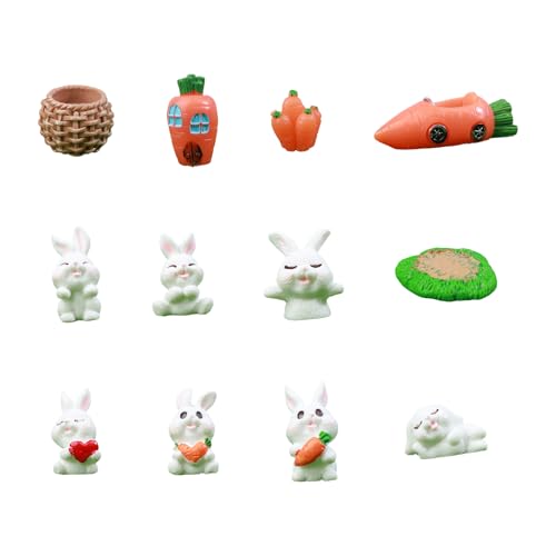 BRTNUP 12 Stück Miniatur Kaninchen Figur Kleine Hasen Figuren Mini Osterhasen Figuren Klein Osterhasen Deko Figuren für Kinder Geburtstag Fee Garten Landschaft Dekoration von BRTNUP