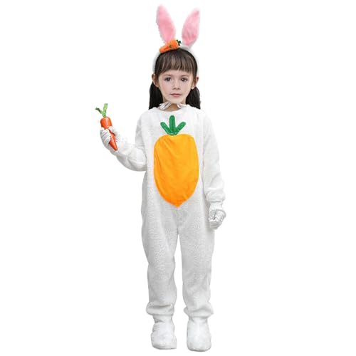 BRTNUP Hasen Overall Kinder Hasen Kostüm Plüsch Kaninchen Kostüm mit Haseohren Haarreif Handschuhe Fußabdeckungen Tierkostüm Ostern Karneval Cosplay Zubehör (Hasenkostüm) von BRTNUP