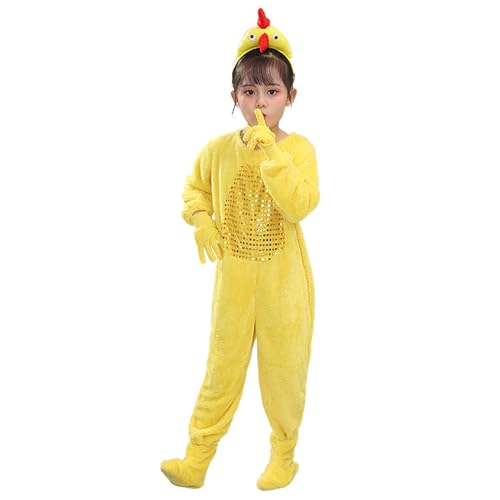 BRTNUP Küken Kostüm Kinder Osterküken Kostüm Plüsch Tierkostüm Overall Küken Onesie Schlafanzüge Strampler Stirnband Handschuhe Fußabdeckungen Oster Cosplay Kostüm (Gelb) von BRTNUP