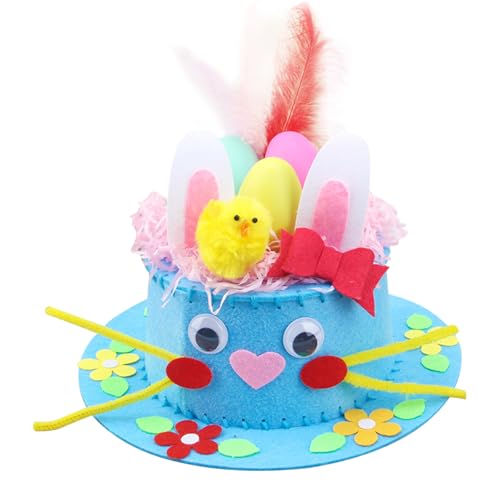 BRTNUP Osterhaube Kit, DIY Osterhüt Jungen Mädchen, Osterhaube Selber Machen Ostern Osterhut Oster Bastelset für Kinder Mädchen Jungen (Blau) von BRTNUP