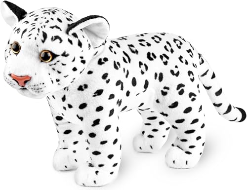 BRUBAKER Leopard Kuscheltier - 30 cm Stofftier - Baby Plüschtier Raubkatze Stehend - Kinder Plüsch Spielzeug - Weiß von BRUBAKER